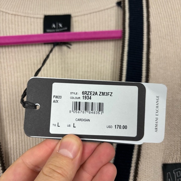 A/X Armani Exchange Men’s Cotton Collegiate V-Neck Ribbed Cardigan Large NWT - Picture 6 of 13